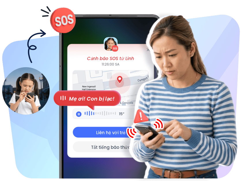 Phụ huynh nhận được cảnh báo SOS của con với vị trí trực tiếp và âm thanh 15 giây trong AirDroid Parental Control